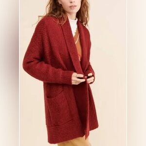 Anthropologie Pilcro Burgundy Textured Knit Cozy Cardigan Oversized Sweater Sz S